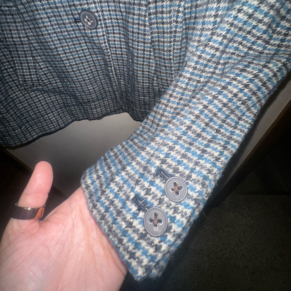 Banana Republic Multi Houndstooth Pea Wool Linen Coat Blue Size 10 Medium - Picture 5 of 9